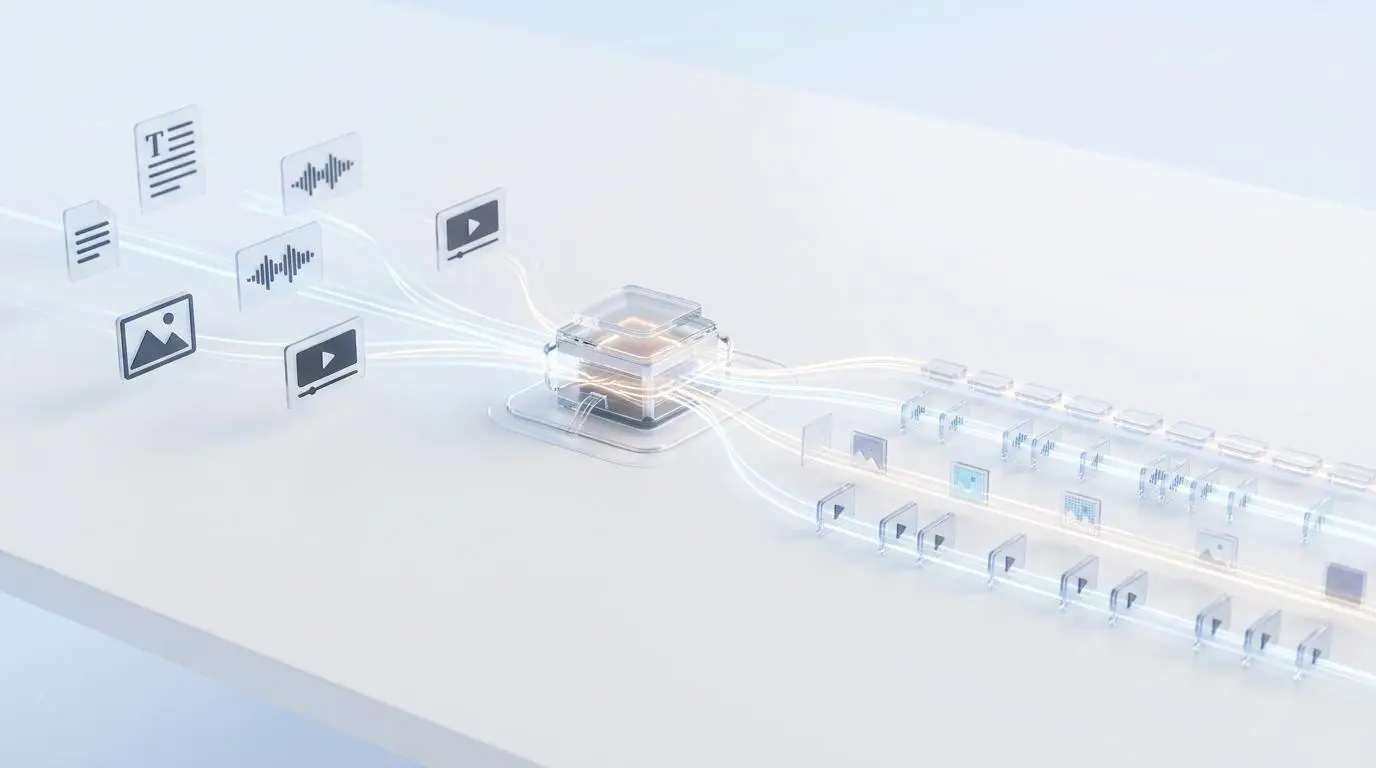 Google DeepMind research: multimodal generation and token synchronization visualized.