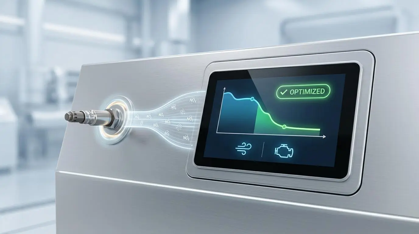 Nitrogen oxide sensor data visualizes optimized factory emissions monitoring for EPA compliance.