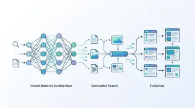 Neural network architecture processing data for generative search evolution.