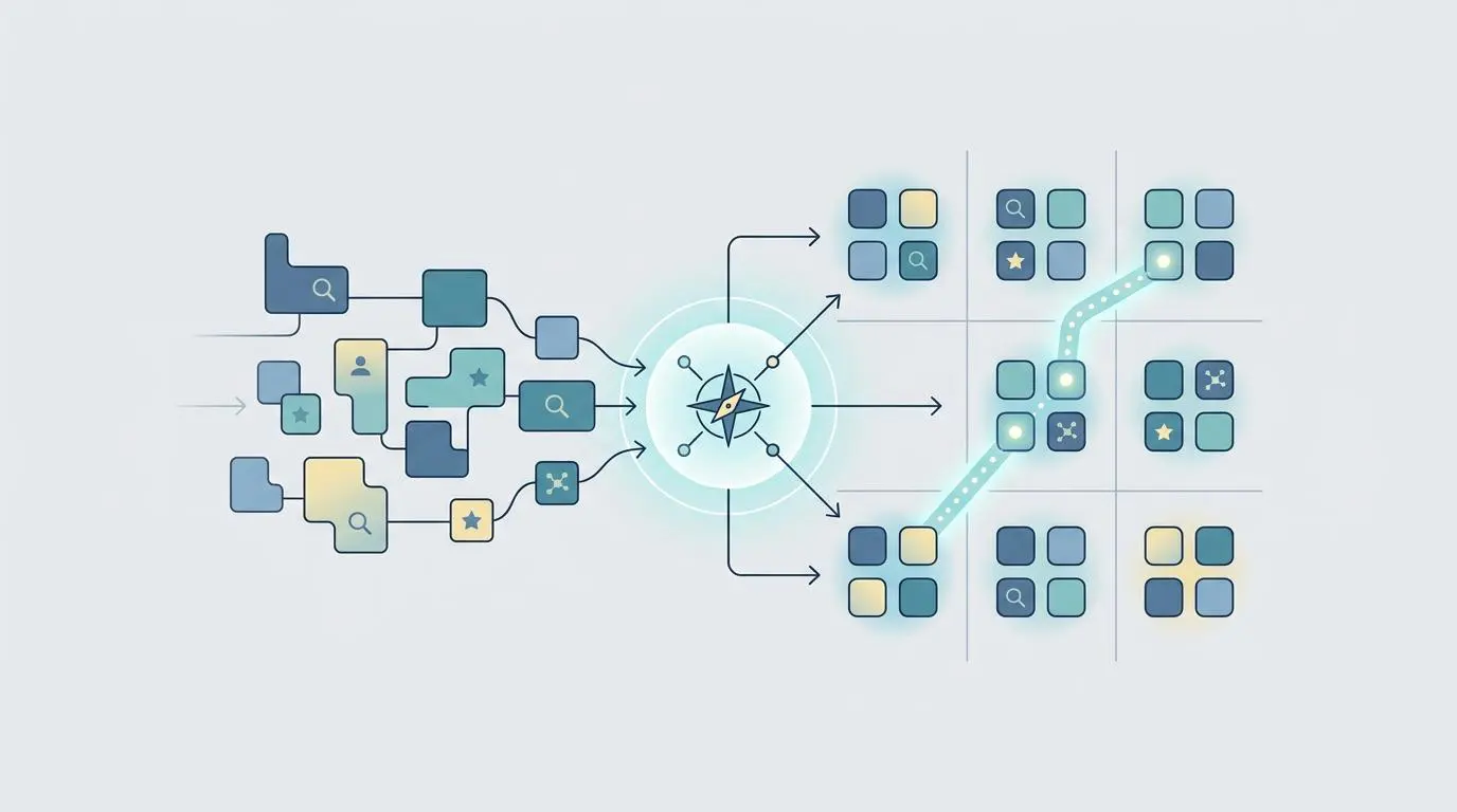 Pathfinder algorithm semantic chunking for vector databases, illustrating search engine algorithms.
