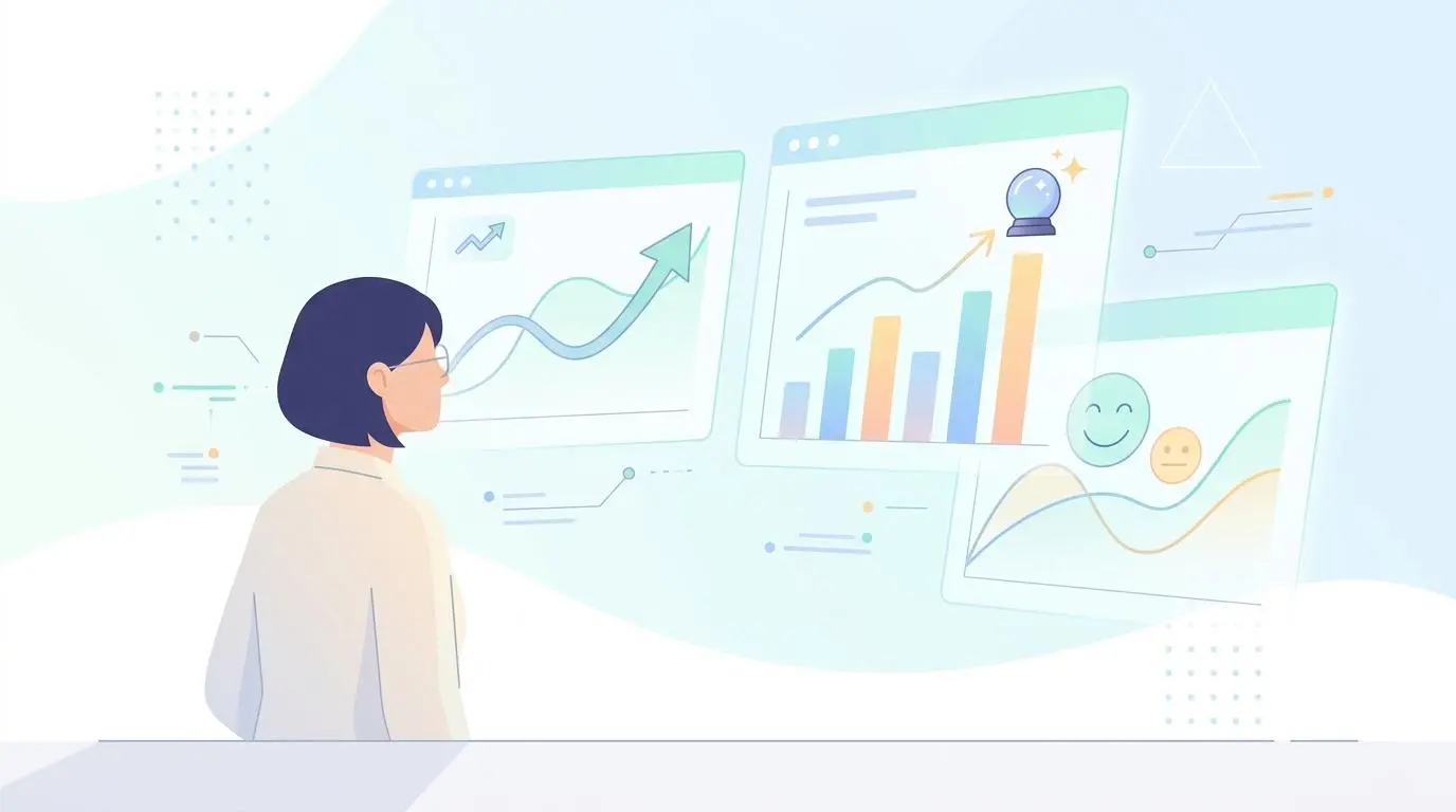 Data analyst reviewing predictive sentiment charts for employee morale.