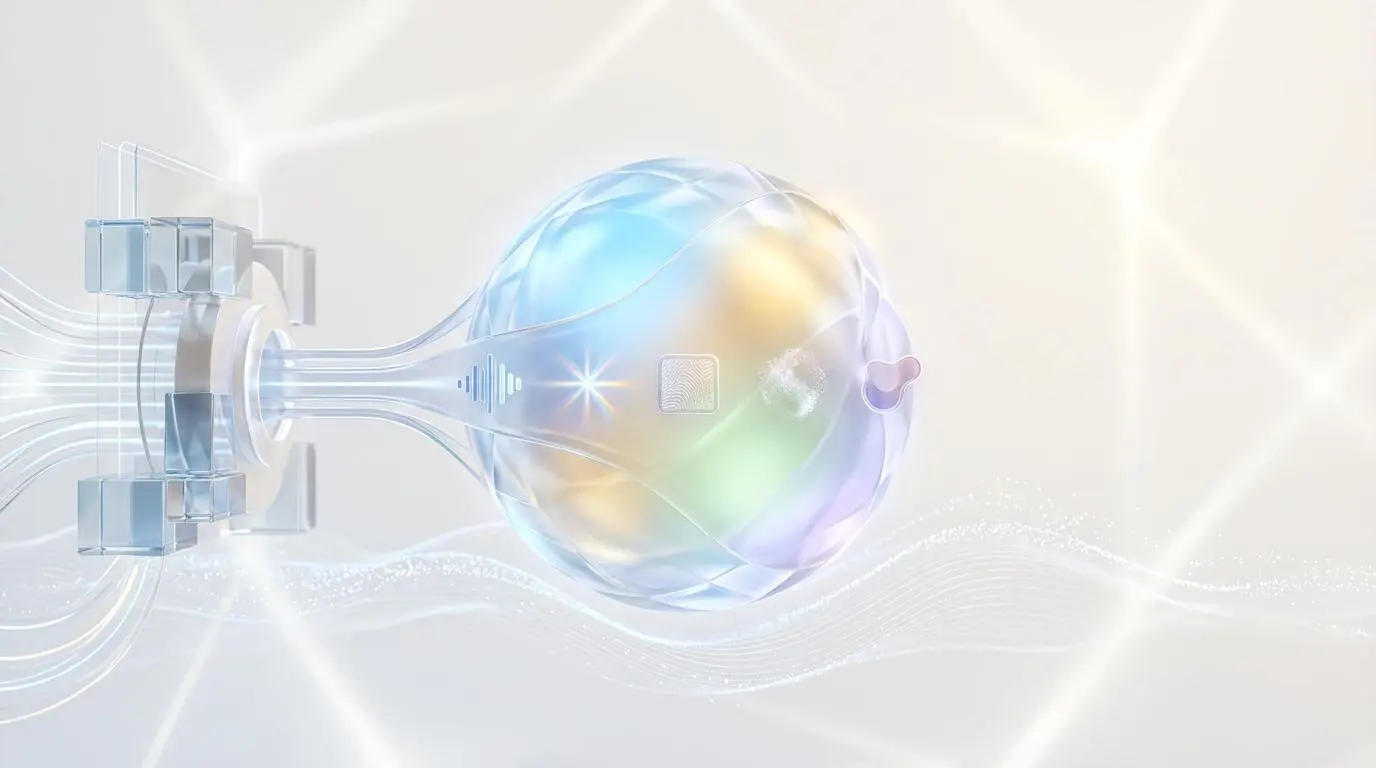 Abstract visualization of programmable asset creation for multisensory day zero experiences, generating personalized voice notes from LinkedIn acceptances.