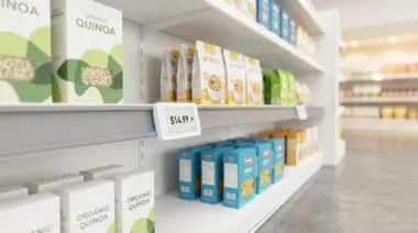 Electronic shelf label displays $14.99 with competitor API scraping for real-time automated dynamic pricing.