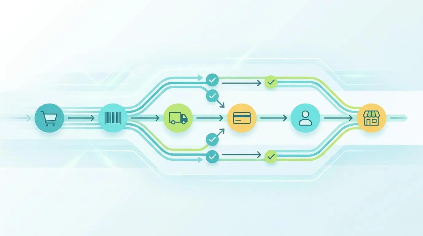 Diagram showing real-time syncing of offline POS transactions to ERP for omnichannel inventory.