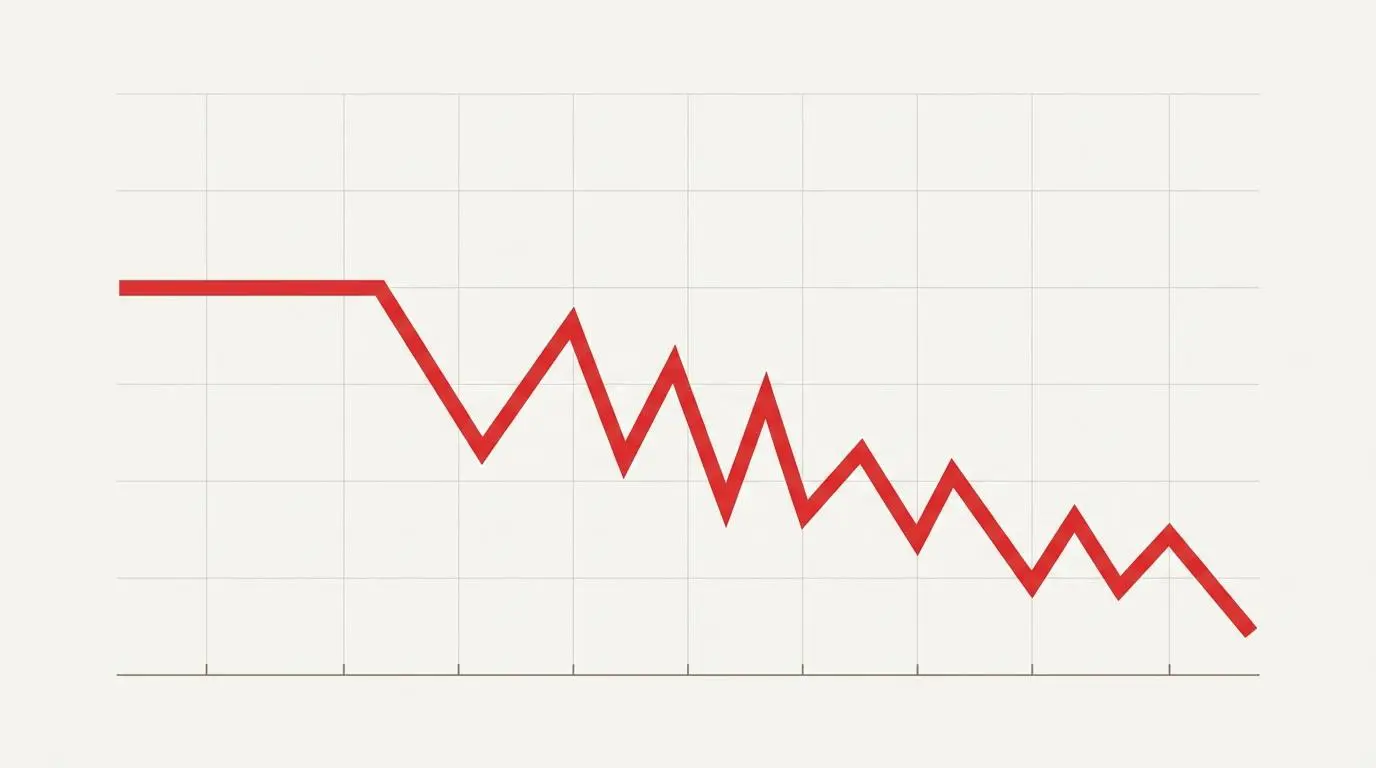 Red line graph indicating a sharp decline, illustrating market instability in electric supercar investments.
