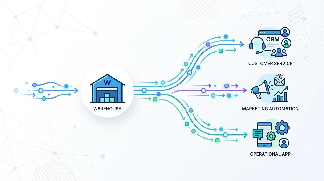 Reverse ETL data sync pipelines from warehouse to CRM, marketing, and operational apps.