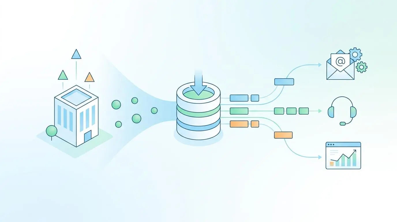 Diagram illustrating Reverse ETL product event data integration, syncing to email, support, and analytics.