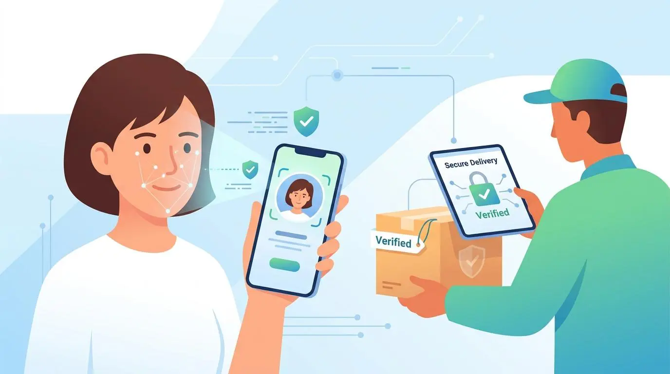 Passive liveness detection verifies identity for secure delivery document generation.