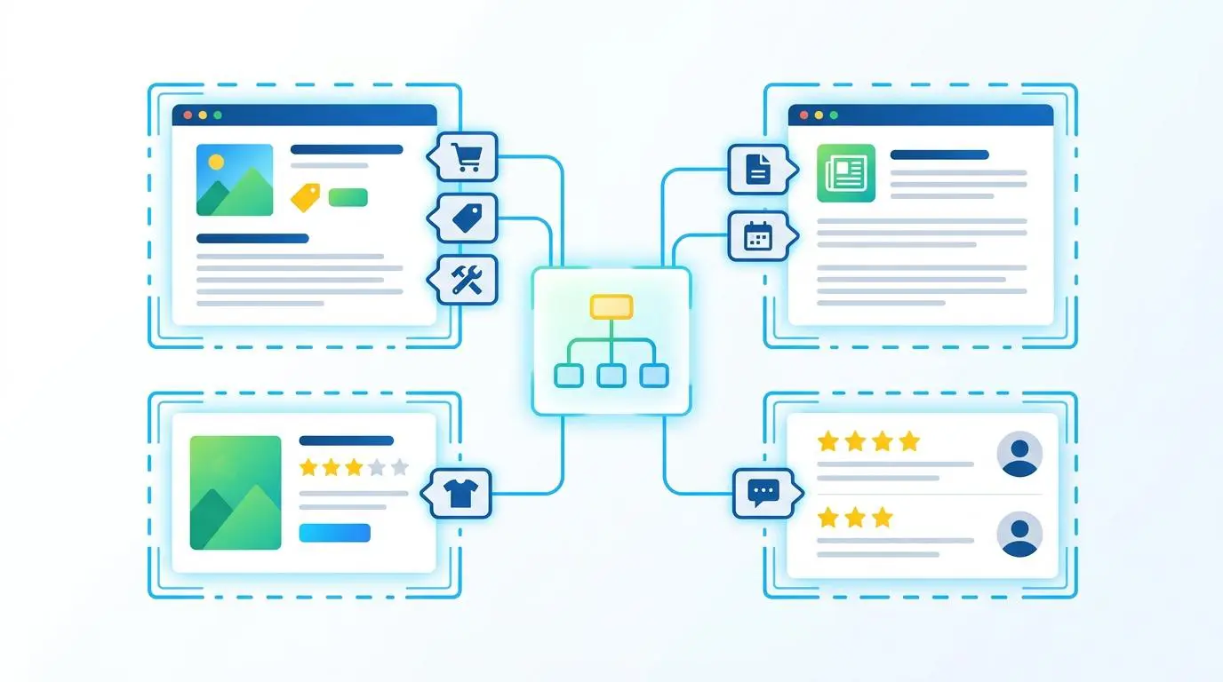 Diagram illustrating how semantic tags structure website data for AI search engines.