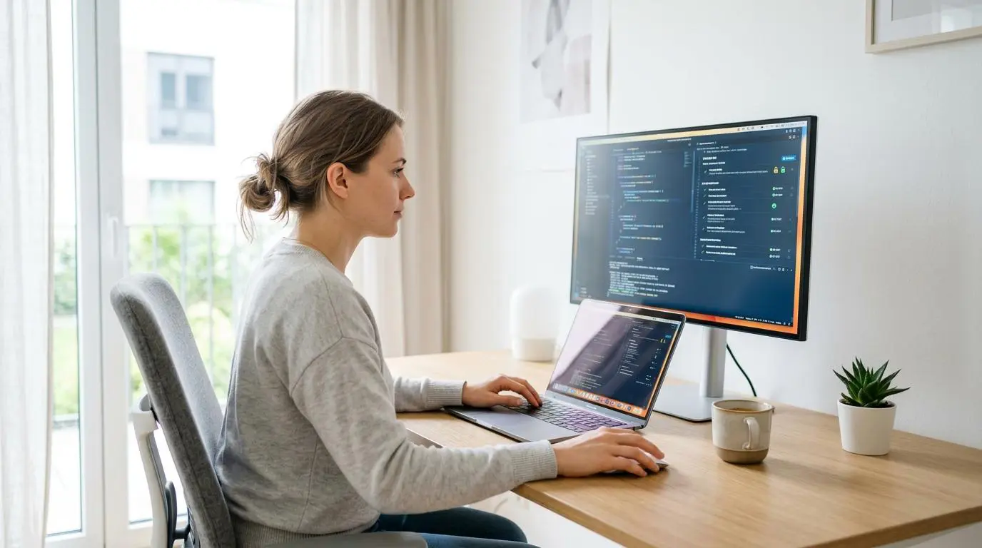 Software engineer analyzing secure code for ethical micro-targeting and customer segmentation.