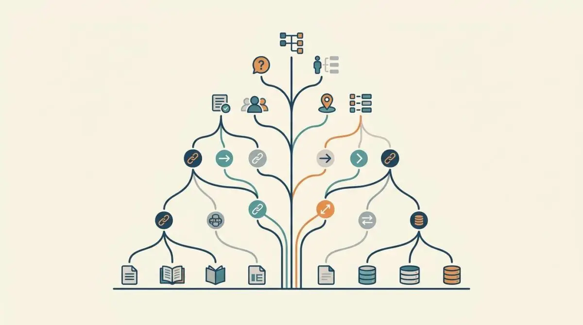 Abstract diagram showing a hierarchy of icons representing structured data for AI search engines.