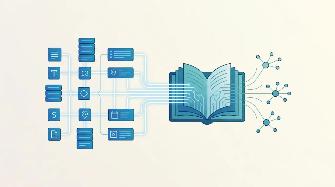 Structured data schema feeding an open book for AI search understanding.