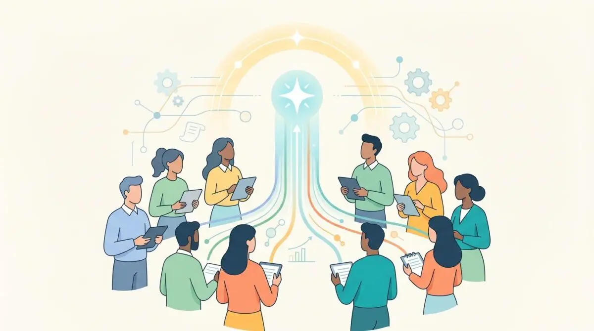 Diverse team aligning with a shared vision, representing complementary skills contributing to a unified goal.