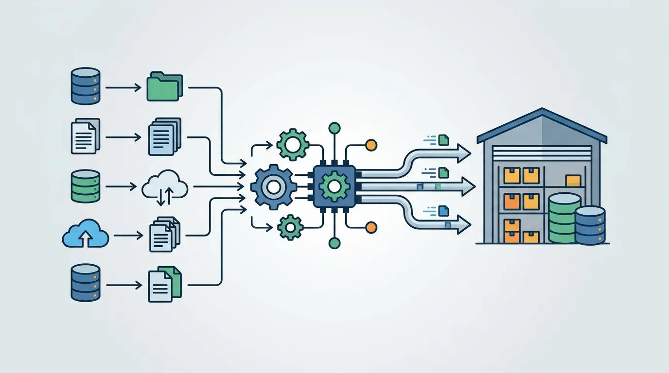 Data pipeline integration for enterprise warehouse software, enabling automated regional supply chain reorders.