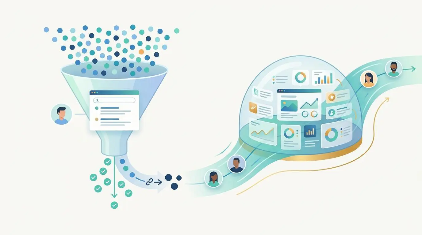 Visualizing web search trends: funneling data to analyze zero-click sessions and overview prevalence.
