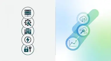 Split composition with left stacked circular icons for hardware vs right gradient backdrop for API costs, representing AI total cost of ownership