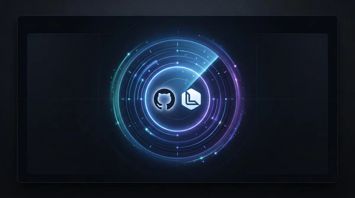 Dark-mode UI with glowing radar center enclosing GitHub Octocat and Linear logo, representing autonomous AI agent now GA.