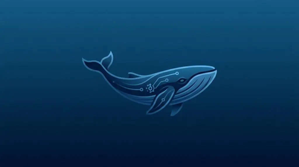 Stylized blue whale icon on clean background symbolizing deep-sea exploration and open-source AGI ambition