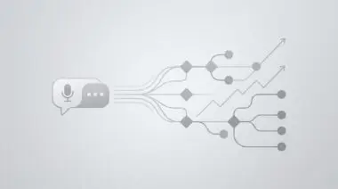 Sleek chatbot interface morphing into branching workflow diagram with microphone icon and upward trending graph lines on pastel gray background, representing ChatGPT's 2026 overhaul.