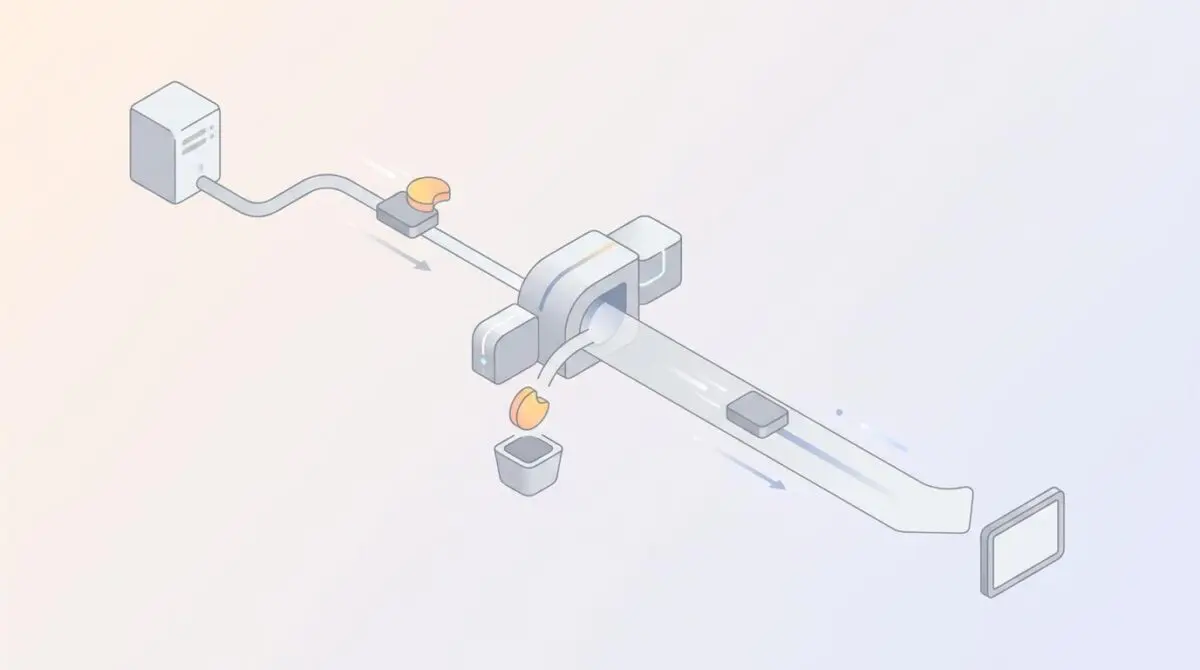 Isometric scene: origin server sends cookie header, Cloudflare cache rule intercepts and removes it for faster data flow.