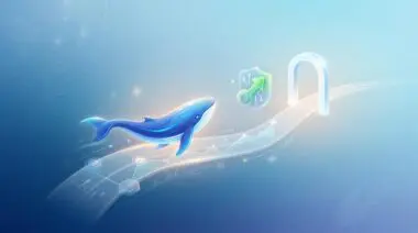 DeepSeek blue whale icon swimming along IPO pathway with STAR Market rule change symbol on gradient background