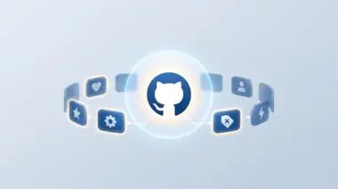 Glowing dome with GitHub Octocat silhouette surrounded by highlighted tag icons for multi-select tagging and filtering.