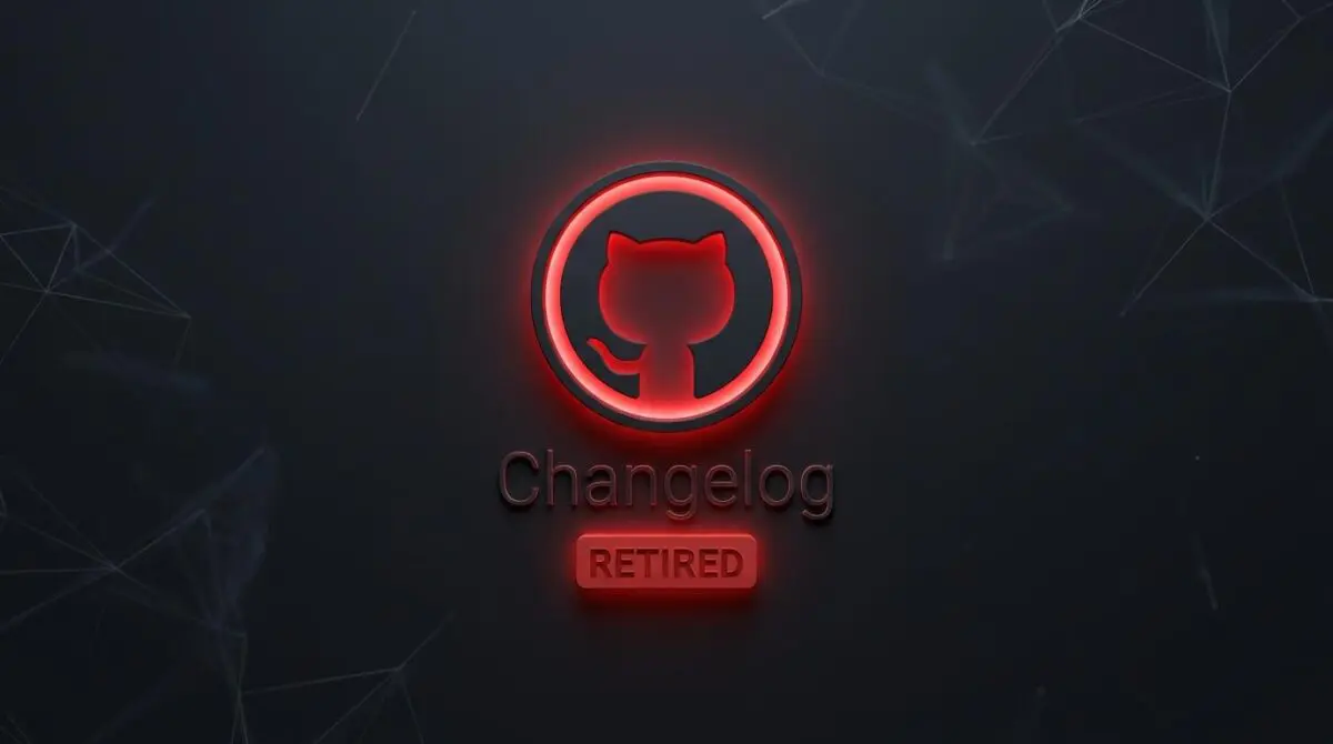 GitHub Octocat silhouette in red glowing circle above Changelog and RETIRED badge, symbolizing security patch threat to enterprise performance.