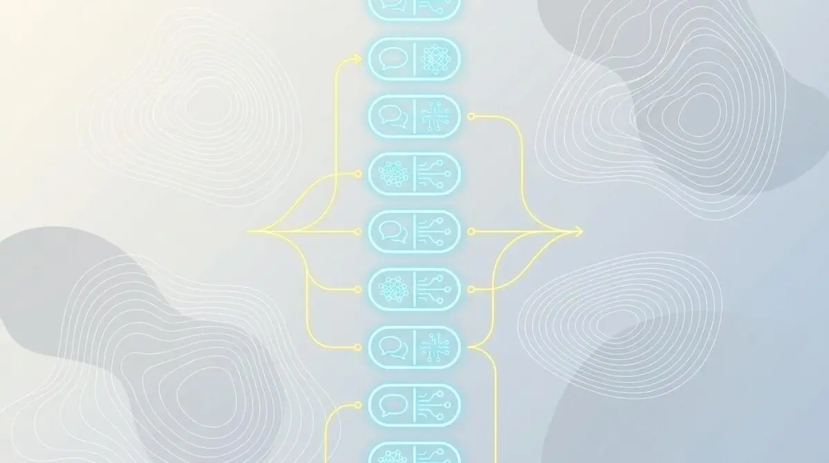 Vertical glowing light blue pill icons with yellow directional lines and white contours on pastel gray, representing open multilingual AI for on-device intelligence.