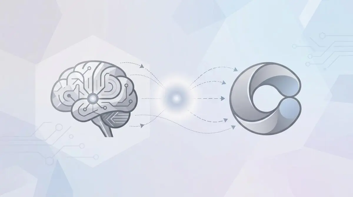 AI brain icon connecting to Microsoft 365 Copilot, data flow arrows and glowing node for GPT-5.6 upgrade.