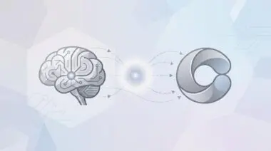 AI brain icon connecting to Microsoft 365 Copilot, data flow arrows and glowing node for GPT-5.6 upgrade.