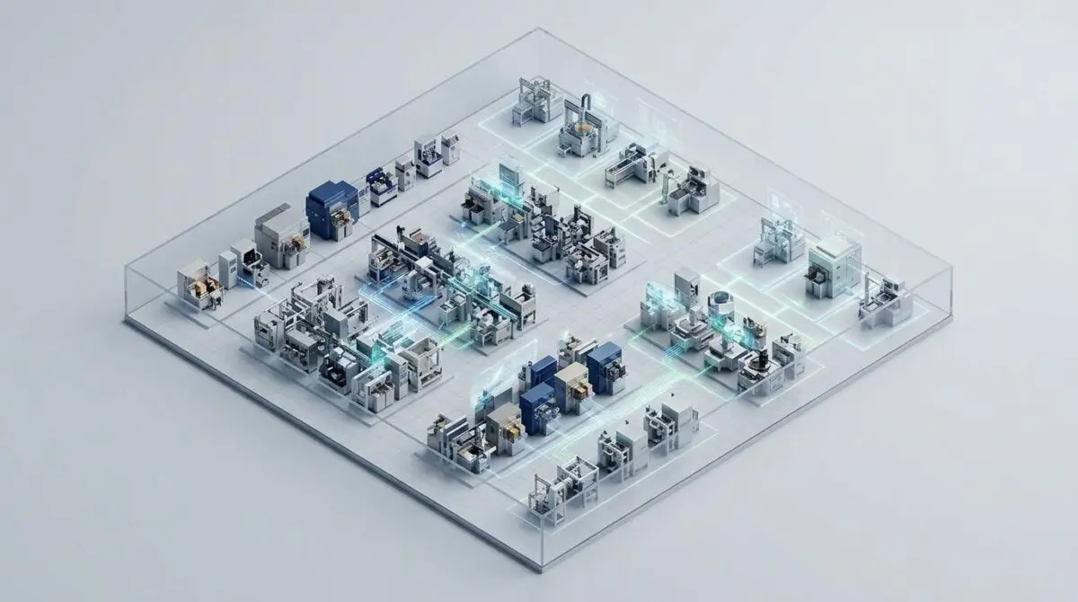 Semiconductor cleanroom machinery grid with NVIDIA GPU acceleration Applied Materials digital twin atomic-scale simulation