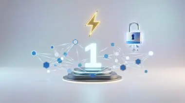 Minimalist 3D podium glowing #1, interconnected nodes for agentic retrieval, NVFP4 lightning bolt, open-weight lock, pastel gray background.
