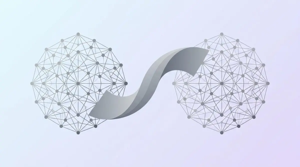 Gray toggle flag merges two neural network nodes, representing equal speed transformation from Transformers to vLLM.