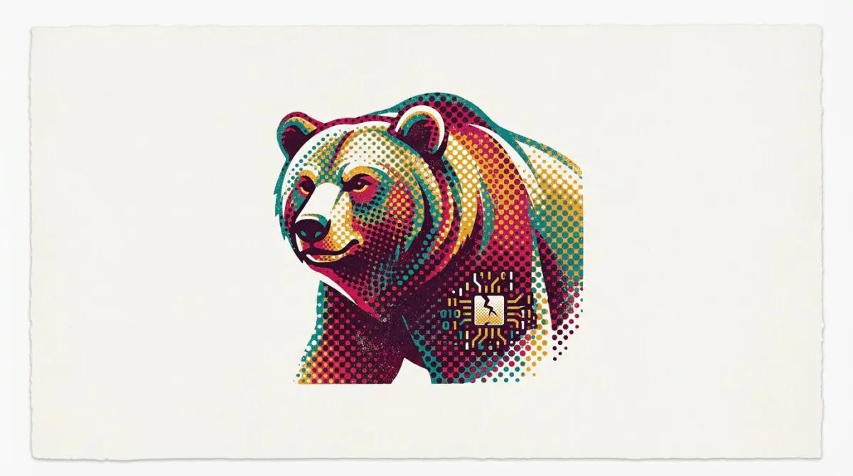 Vibrant halftone dot pop art bear head and shoulders symbolizing the DeepSeek effect chip sell-off from Moonshot AI's Kimi K3