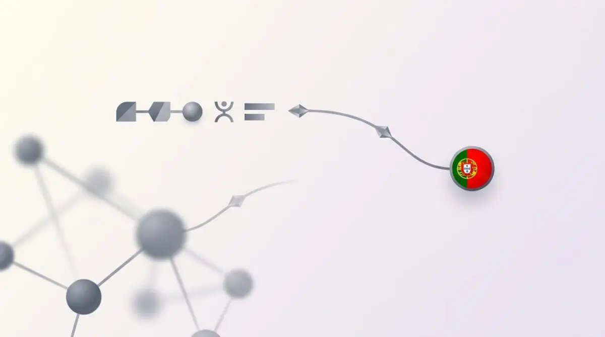 Portuguese flag patterned specialized neural network connecting to sentence, blurry generic network misses, minimalist abstract tech.
