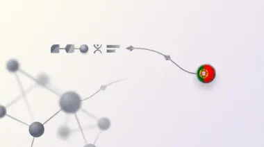 Portuguese flag patterned specialized neural network connecting to sentence, blurry generic network misses, minimalist abstract tech.