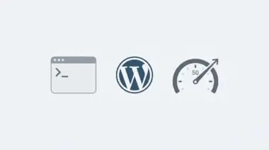 WordPress logo flanked by terminal and speed gauge, representing 50% faster sites and zero-dependency CLI with Sonnet 5 AI, on pastel gray.