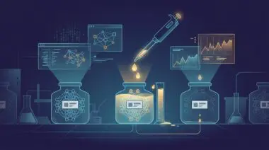 Digital pipette drops glowing token drops into neural-network containers, with memory dosage and performance graphs.