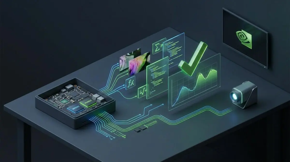 Jetson module with NVENC/NVDEC chips, floating frames, code, verified throughput graph, for JetPack agentic video.