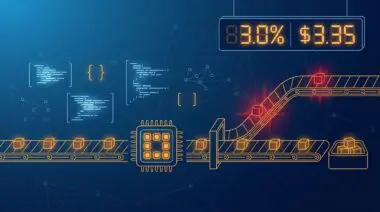 Conveyor sorting code on budget DeepSeek chip, escalating failures to premium GPT-5.6 Sol chip, scoreboard 83% success, $3.35