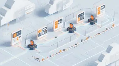 Cloudflare OS isometric interface with governed AI agent cards, secure gatekeeper nodes, and observation log trail.