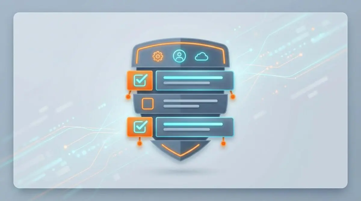OAuth consent screen with checkboxes and security badge pin segments on cloud dashboard representing task-scoped permissions.