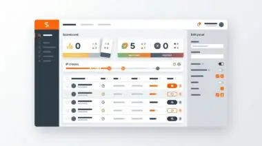 BotBase dashboard mockup with status badges, editing panel, flipping scoreboard cards, IP check progress in orange slate.