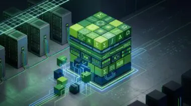 CUDA Python 1.0 unified GPU stack with fragmented puzzle pieces snapping into place over data center grid.