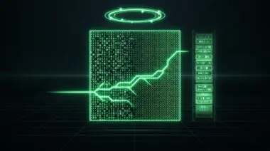 Neon green 64x64 grid forming perfect pattern, branching trail, memory stack, supervisory loop, for AVO long-horizon agents.