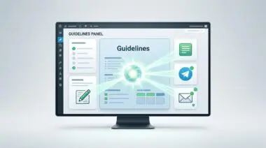 WordPress dashboard with glowing memory orb beaming to editor, Telegram, email icons for persistent memory guidelines.