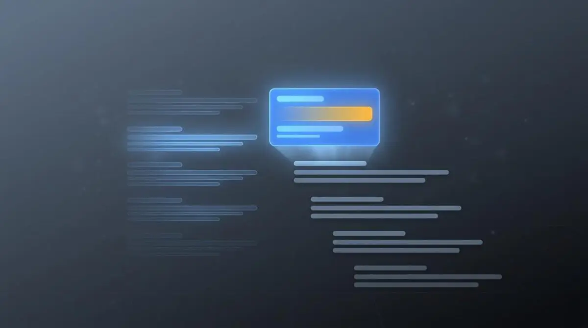 Glowing AI answer box floating above faded search result links, zero-click search era