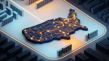Isometric sovereign AI console as territory map, navy and amber encrypted pathways, domestic-foreign boundary line.