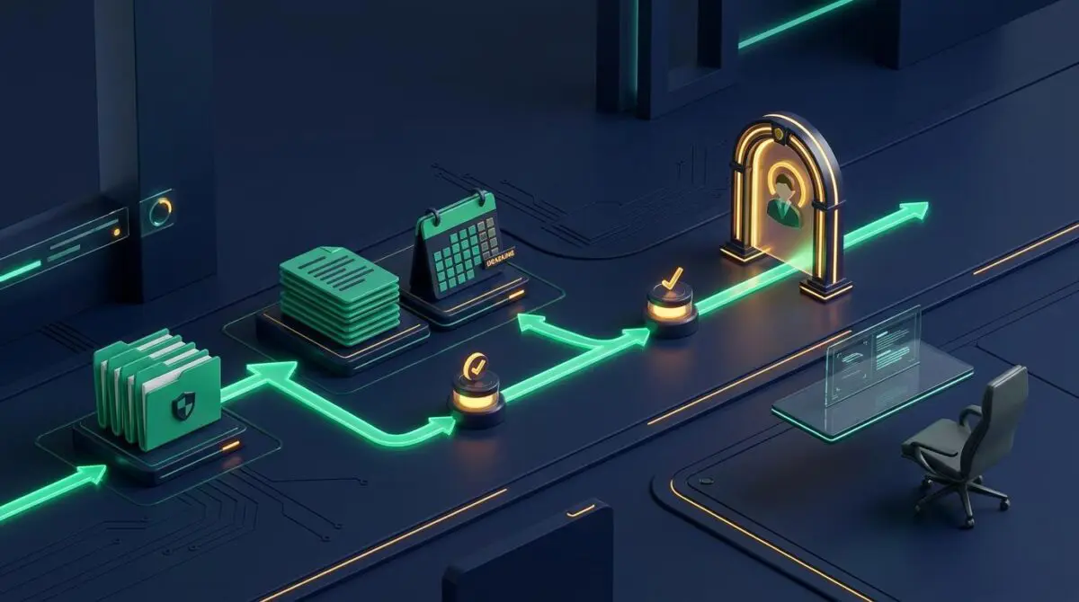 Smokeball's AI workflow arrows connecting case files to a glowing human approval gate