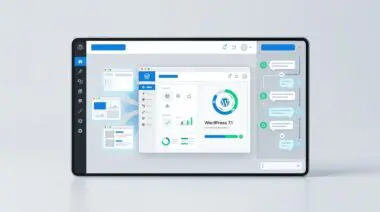 Unified WordPress admin with ChatGPT panel and sidebar, WordPress 7.1 update in blue, white, green.
